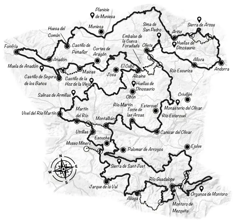 LA CORRALIZA: GRAVEL POR LAS COMARCAS MINERAS DE TERUEL 1 mapa de la ruta de la corraliza